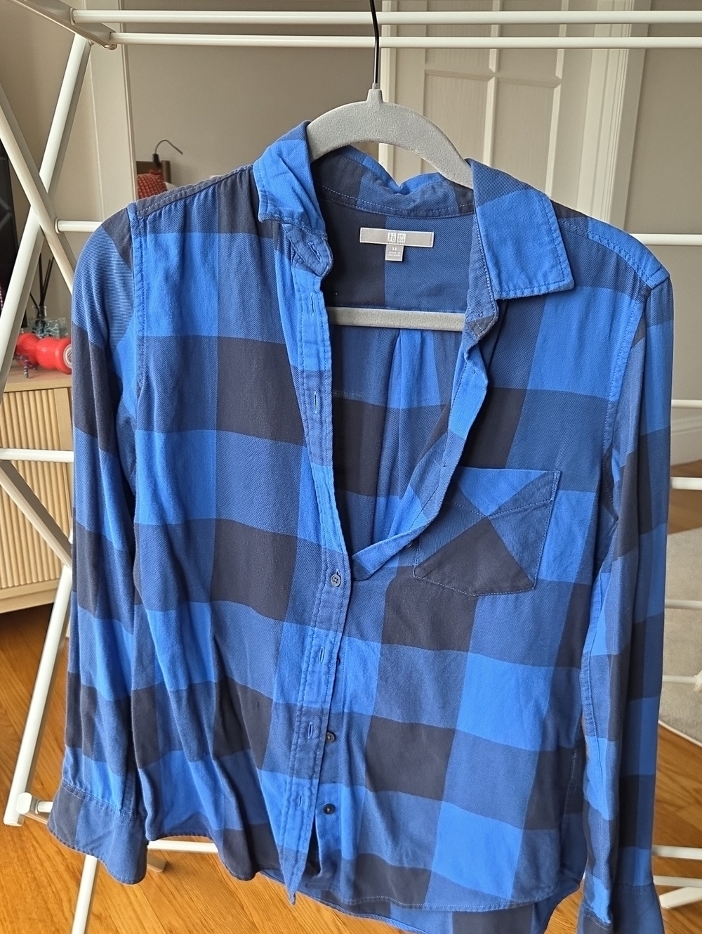Uniqlo Blue and Navy Buffalo Check Button-Down Shirt
